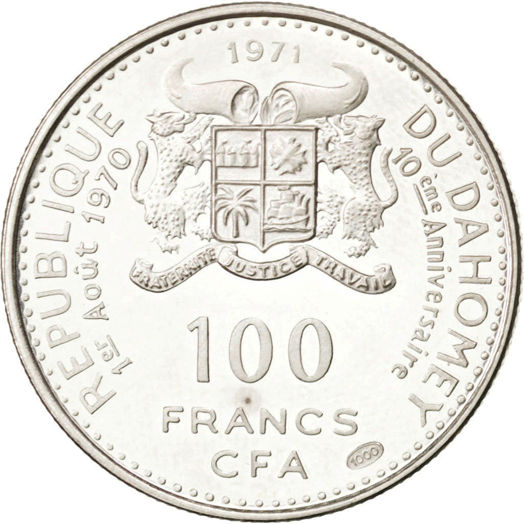DAHOMEY, 100 Francs, 1971, KM #1.3, MS(60-62), Silver, 5.09