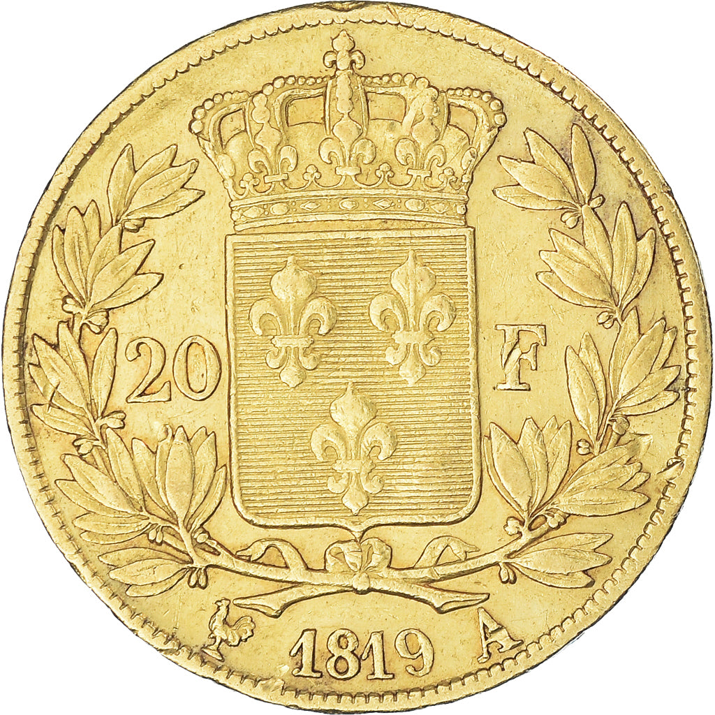 Munten, Frankrijk, Louis XVIII, 20 Francs, 1819, Paris, ZF, Goud, KM:712.1