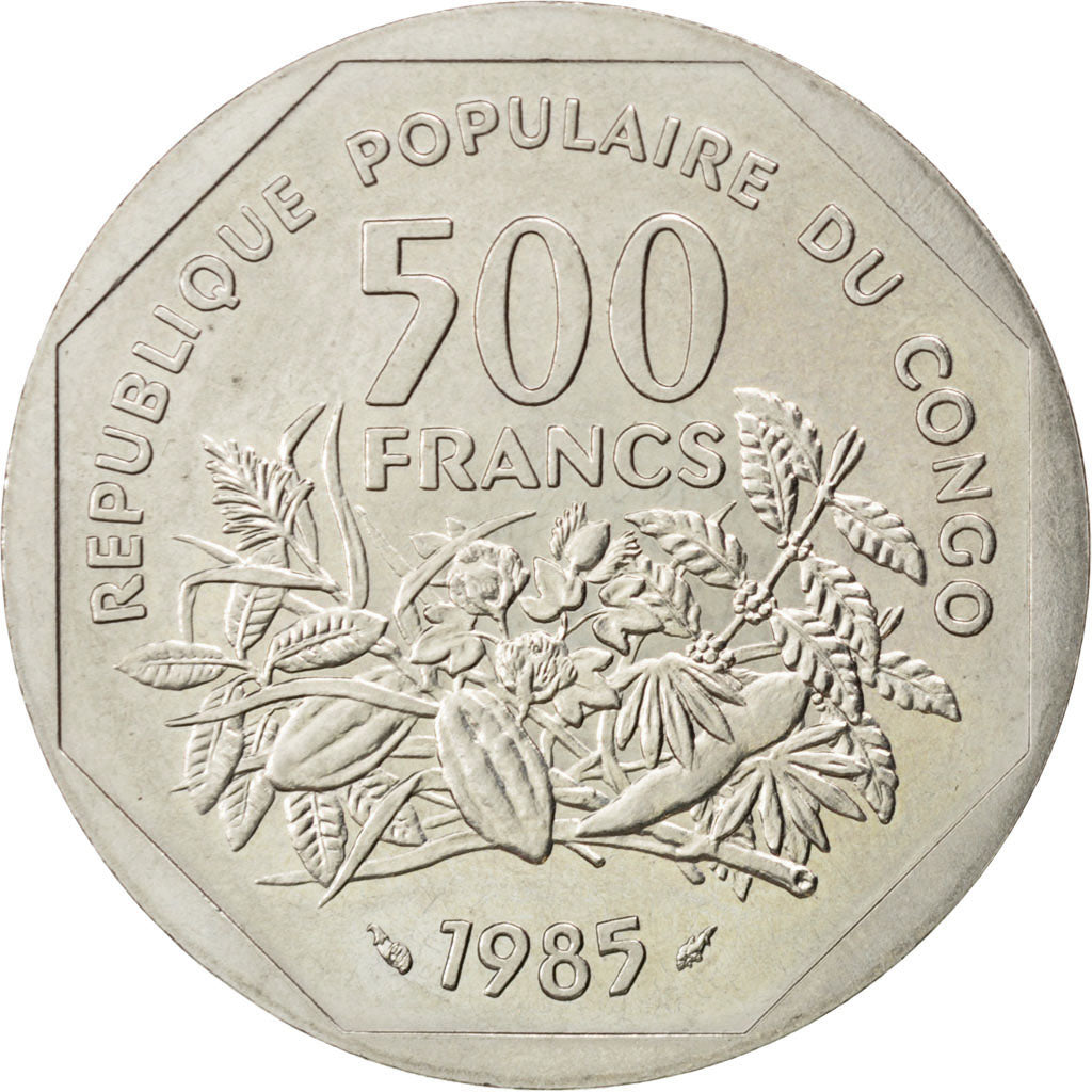 CONGO REPUBLIC, 500 Francs, 1985, Paris, KM #E5, AU(55-58), Nickel, 10.89