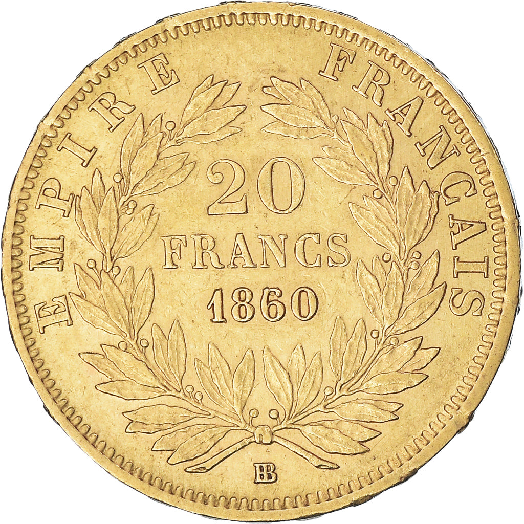 Moneda, Francia, Napoleon III, 20 Francs, 1860/50, Strasbourg, MBC+, Oro