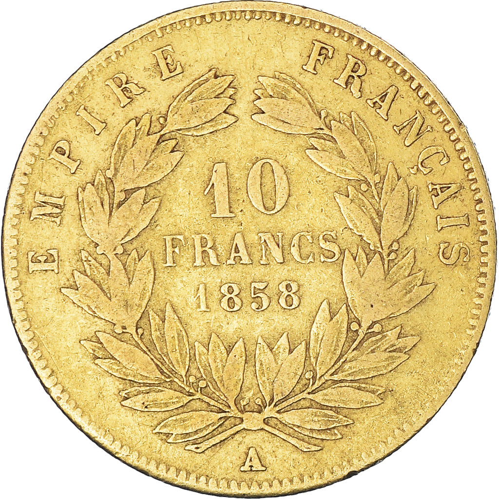 Coin, France, Napoleon III, 10 Francs, 1858, Paris, VF(30-35), Gold, KM:784.3