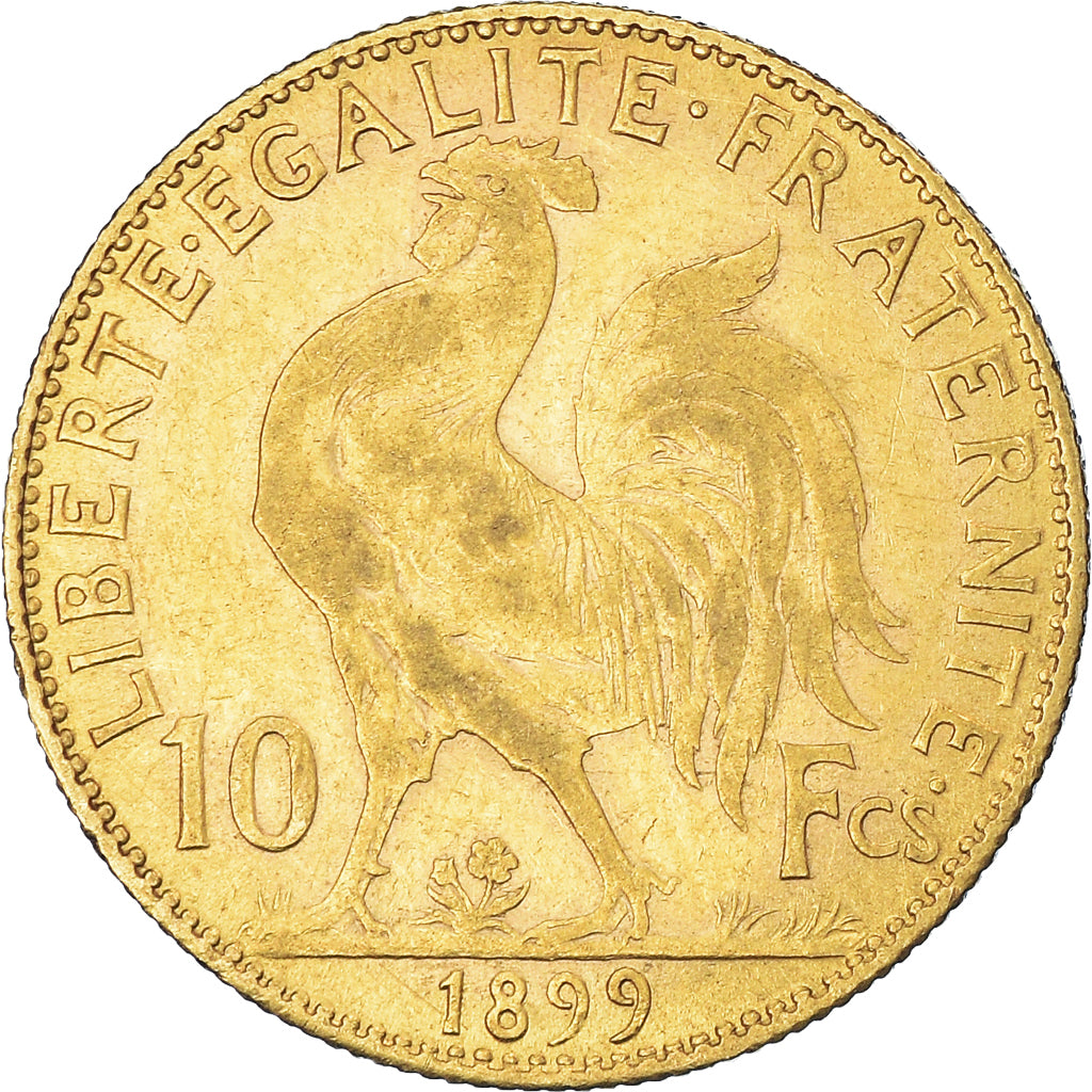 Moneda, Francia, Marianne, 10 Francs, 1899, Paris, MBC+, Oro, KM:846