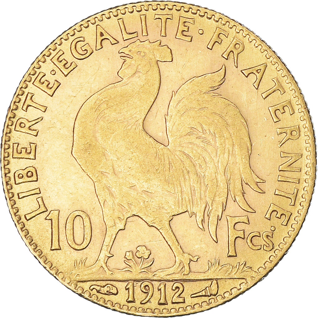 Moneta, Francja, Marianne, 10 Francs, 1912, Paris, AU(50-53), Złoto, KM:846