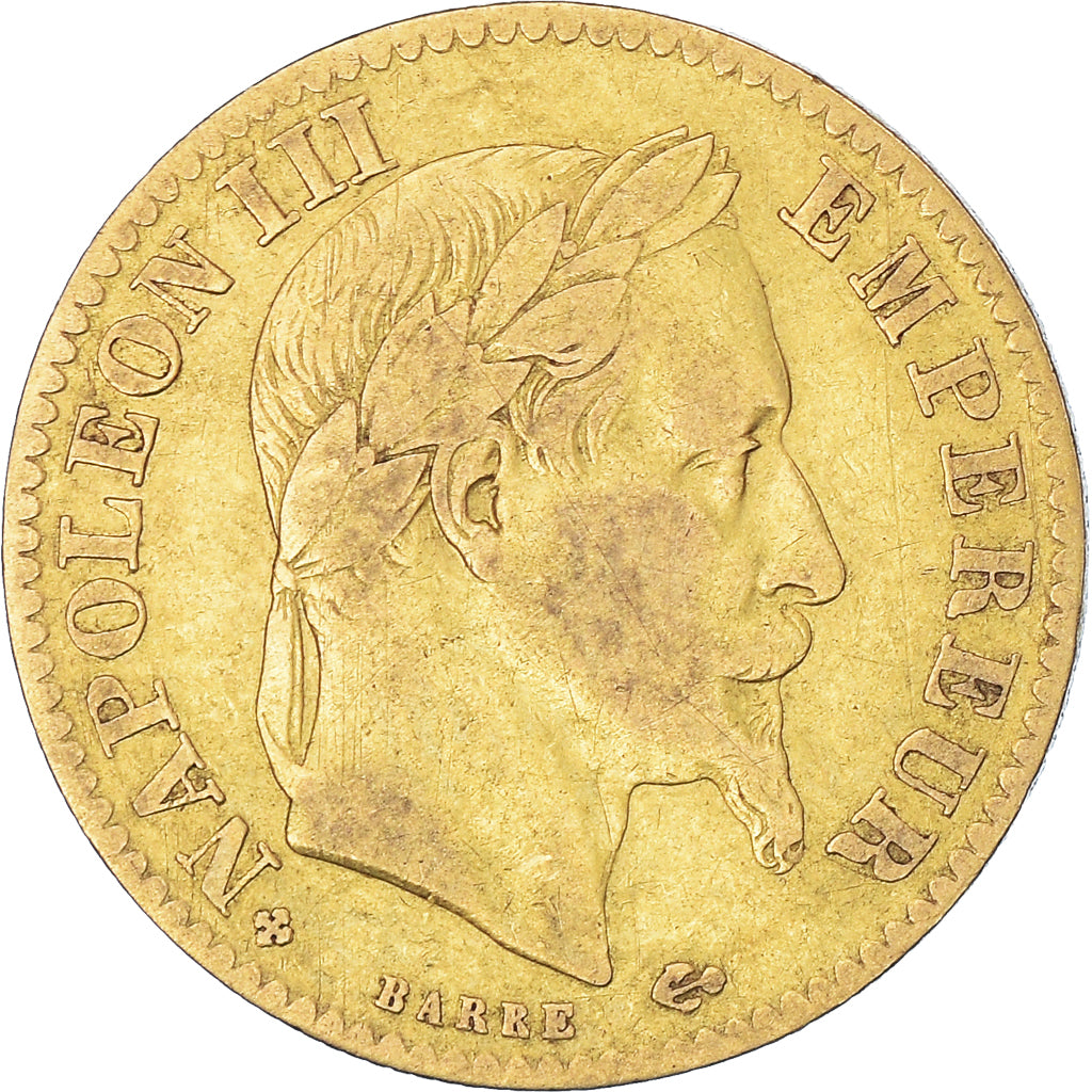 Moneta, Francja, Napoleon III, 10 Francs, 1867, Strasbourg, EF(40-45), Złoto