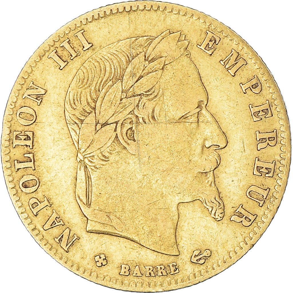 Moneda, Francia, Napoleon III, 5 Francs, 1863, Strasbourg, BC+, Oro, KM:803.2