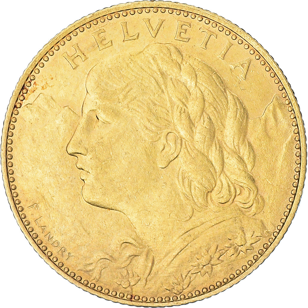Coin, Switzerland, 10 Francs, 1915, Bern, AU(55-58), Gold, KM:36