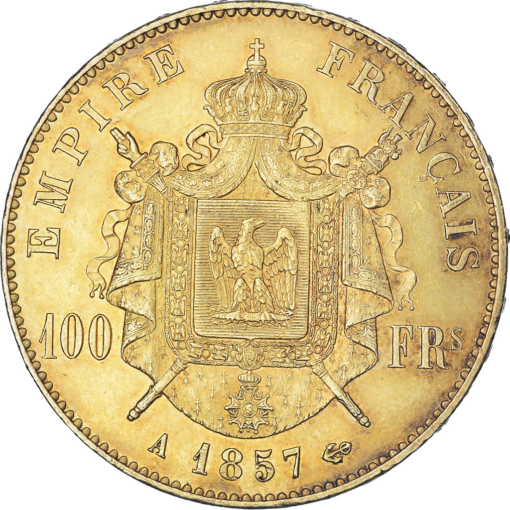 Coin, France, Napoleon III, 100 Francs, 1857, Paris, AU(50-53), Gold, KM:786.1