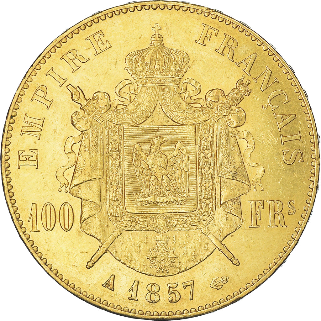 Coin, France, Napoleon III, 100 Francs, 1857, Paris, AU(50-53), Gold, KM:786.1