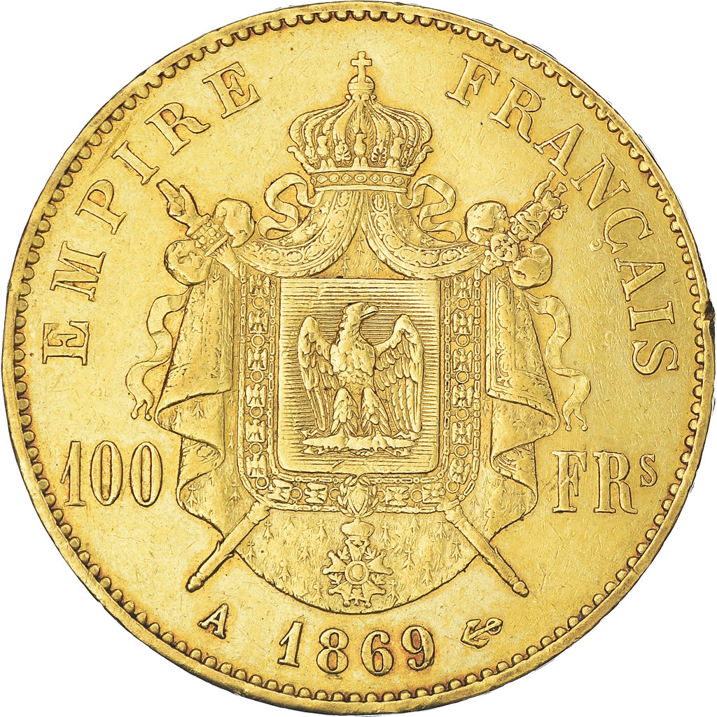 Munten, Frankrijk, Napoleon III, 100 Francs, 1869, Paris, ZF, Goud, KM:802.1