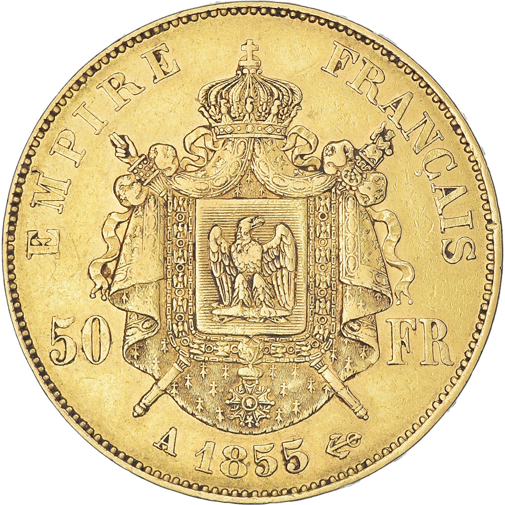 Moneta, Francia, Napoleon III, 50 Francs, 1855, Paris, BB, Oro, KM:785.1