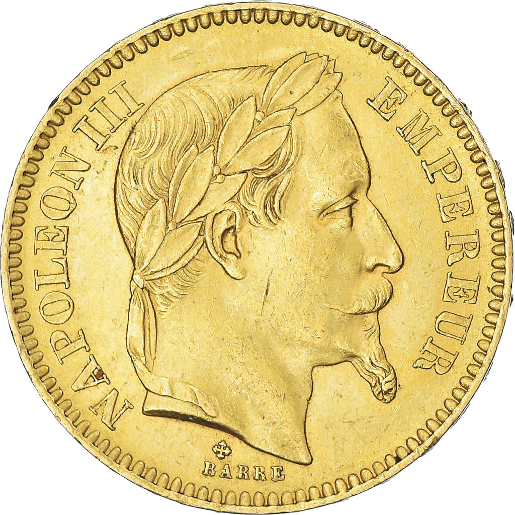Moneda, Francia, Napoleon III, 20 Francs, 1865, Strasbourg, MBC+, Oro, KM:801.2