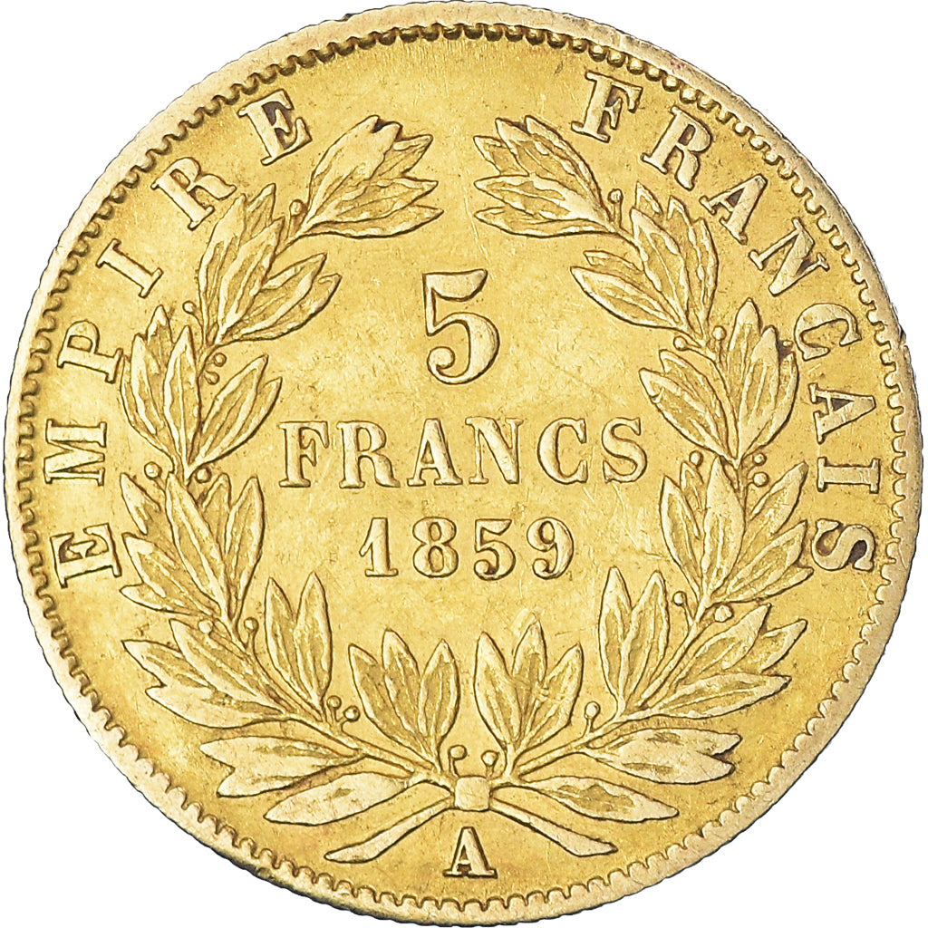 Moneta, Francja, Napoleon III, 5 Francs, 1859, Paris, VF(30-35), Złoto