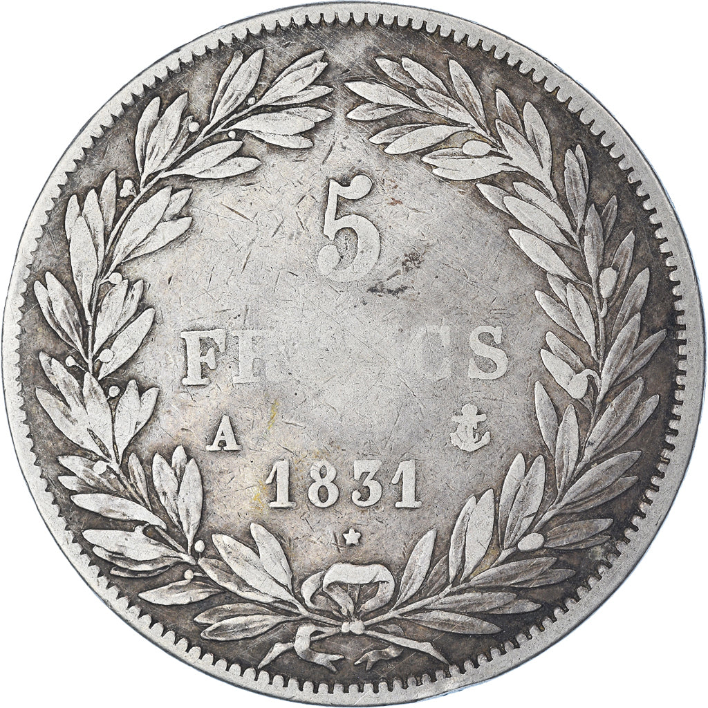 Moneta, Francia, Louis-Philippe, 5 Francs, 1831, Paris, MB, Argento, KM:735.1