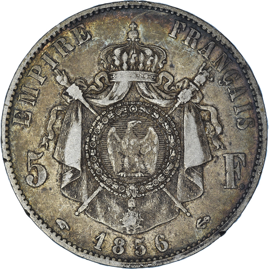 Munten, Frankrijk, Napoleon III, 5 Francs, 1856, Paris, FR, Zilver, KM:782.1