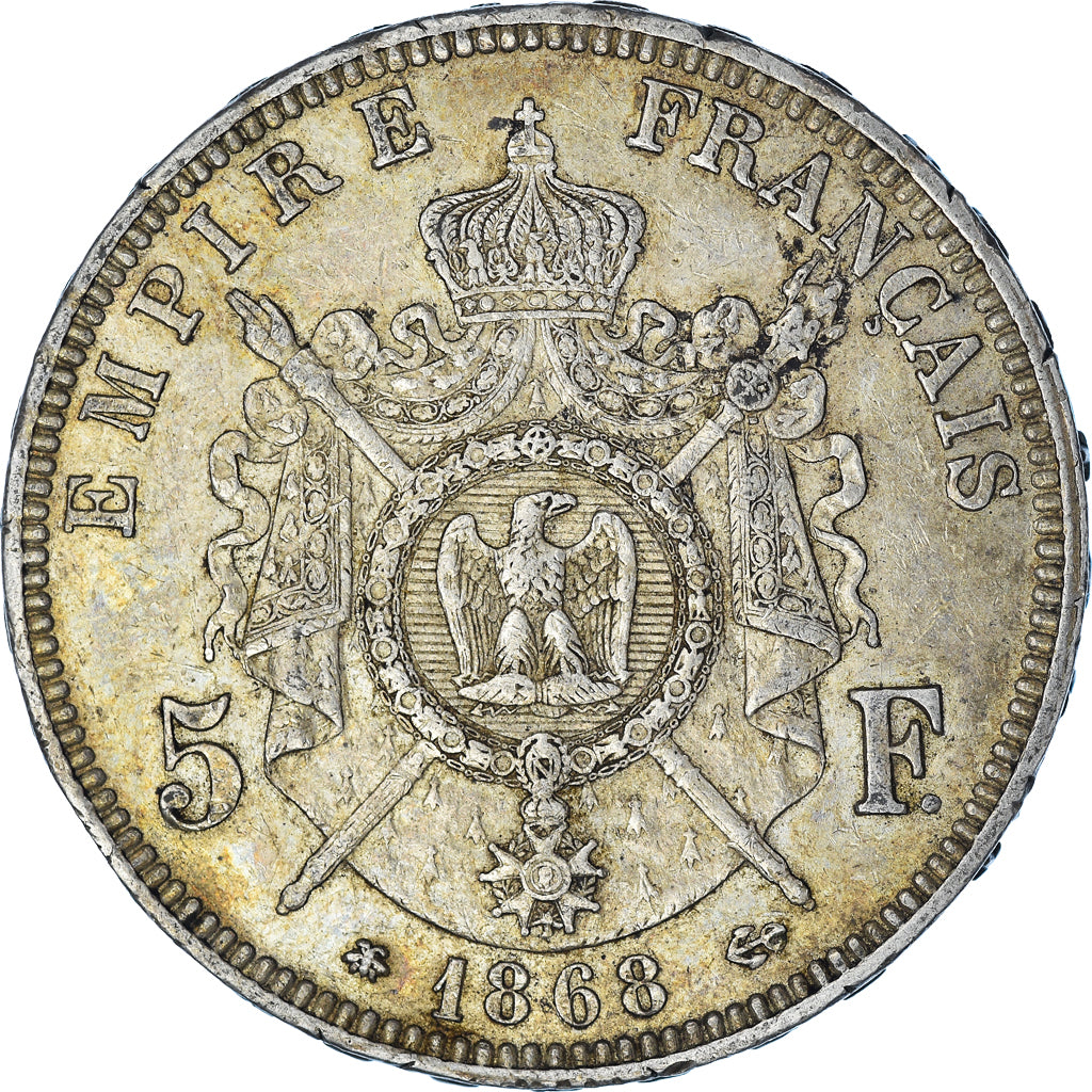 Coin, France, Napoleon III, 5 Francs, 1868, Paris, EF(40-45), Silver, KM:799.1
