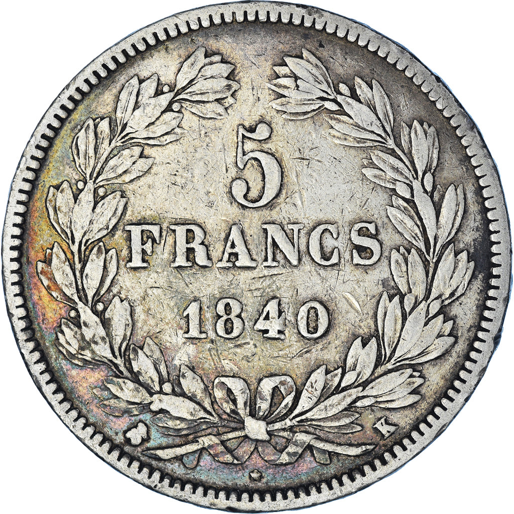 Moeda, França, Louis-Philippe, 5 Francs, 1840, Bordeaux, VF(20-25), Prata