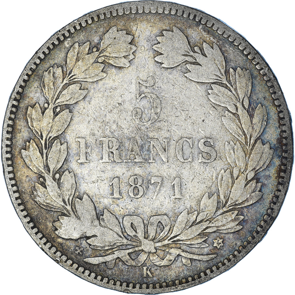 Coin, France, Cérès, 5 Francs, 1871, Bordeaux, VF(20-25), Silver, KM:818.2