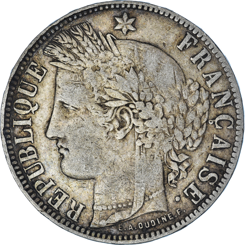 Coin, France, Cérès, 5 Francs, 1871, Bordeaux, VF(30-35), Silver, KM:818.2
