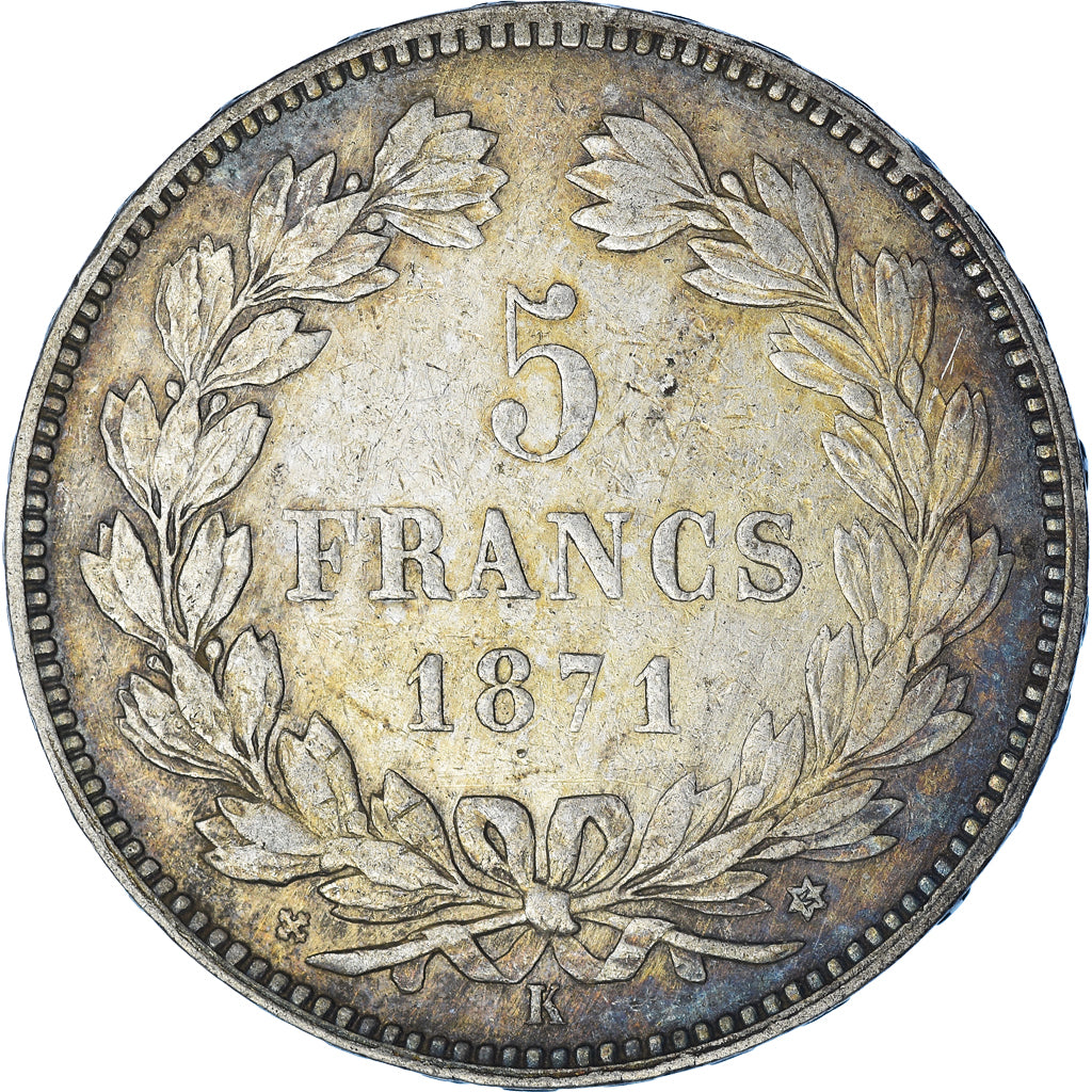 Coin, France, Cérès, 5 Francs, 1871, Bordeaux, VF(30-35), Silver, KM:818.2
