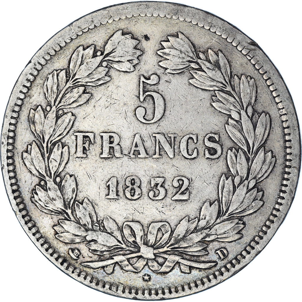 Coin, France, Louis-Philippe, 5 Francs, 1832, Lyon, VF(30-35), Silver, KM:749.4