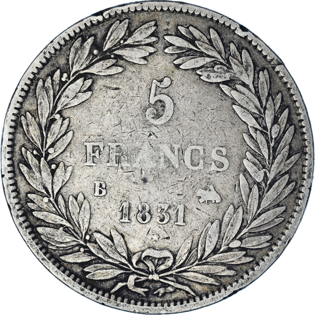 Moneta, Francia, Louis-Philippe, 5 Francs, 1831, Rouen, MB, Argento, KM:735.2