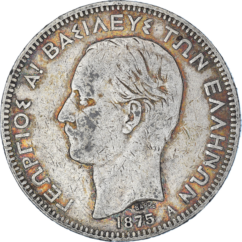 Moneta, Grecja, George I, 5 Drachmai, 1875, Paris, VF(30-35), Srebro, KM:46
