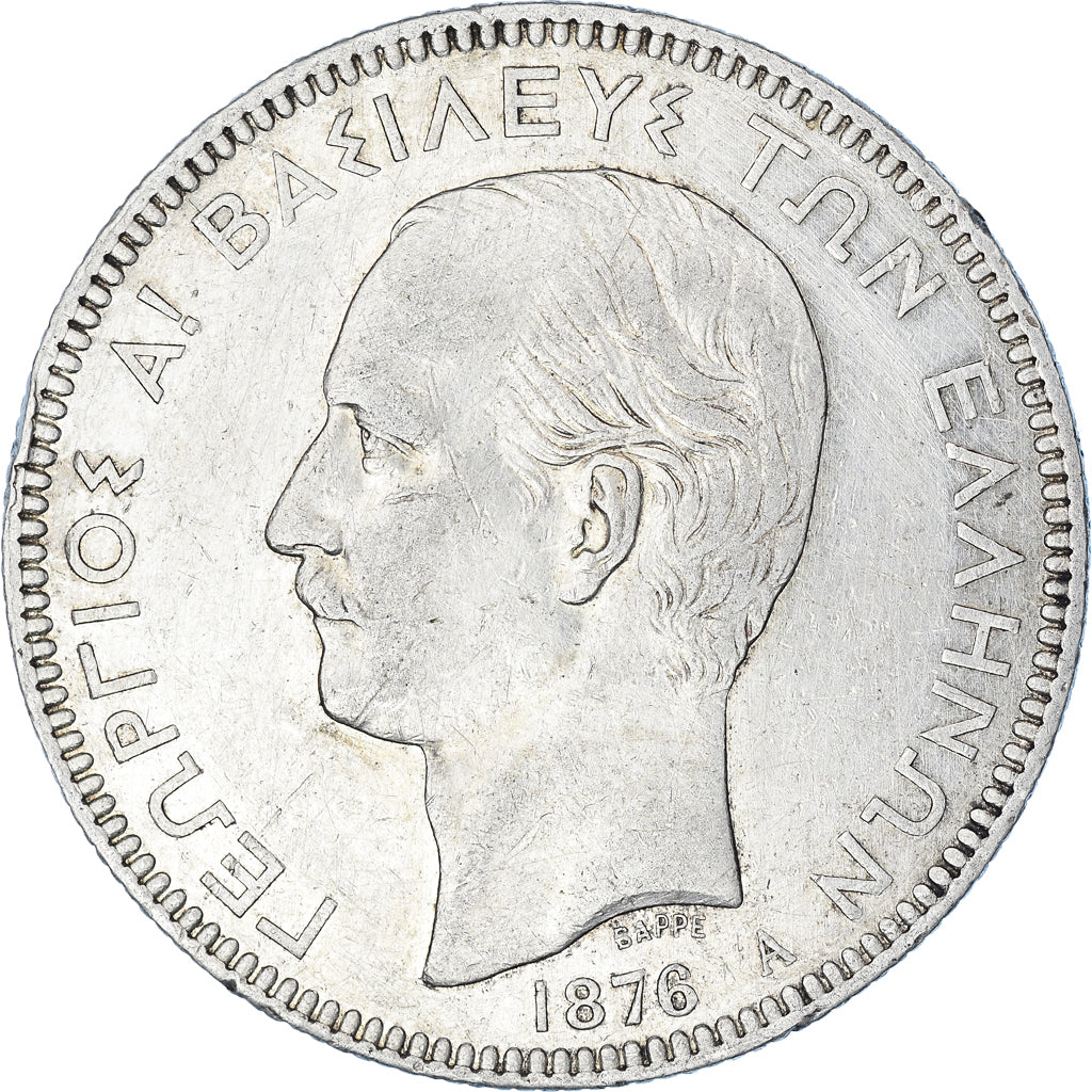 Coin, Greece, George I, 5 Drachmai, 1876, Paris, EF(40-45), Silver, KM:46