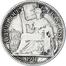 Coin, FRENCH INDO-CHINA, 10 Cents, 1911, Paris, VF(30-35), Silver