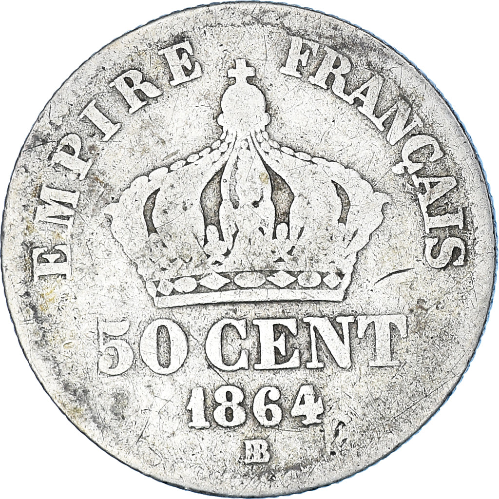 Munten, Frankrijk, Napoleon III, 50 Centimes, 1864, Strasbourg, ZG+, Zilver