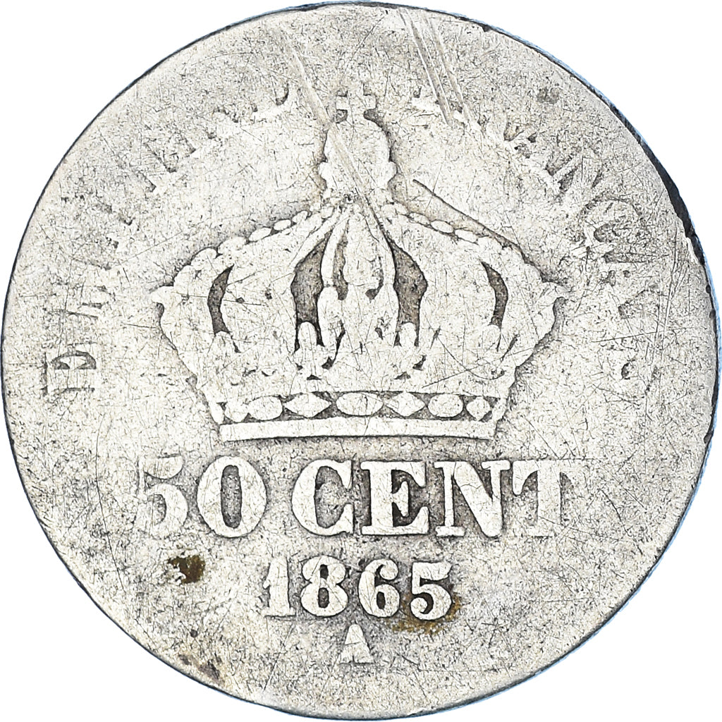 Coin, France, Napoleon III, 50 Centimes, 1865, Paris, F(12-15), Silver