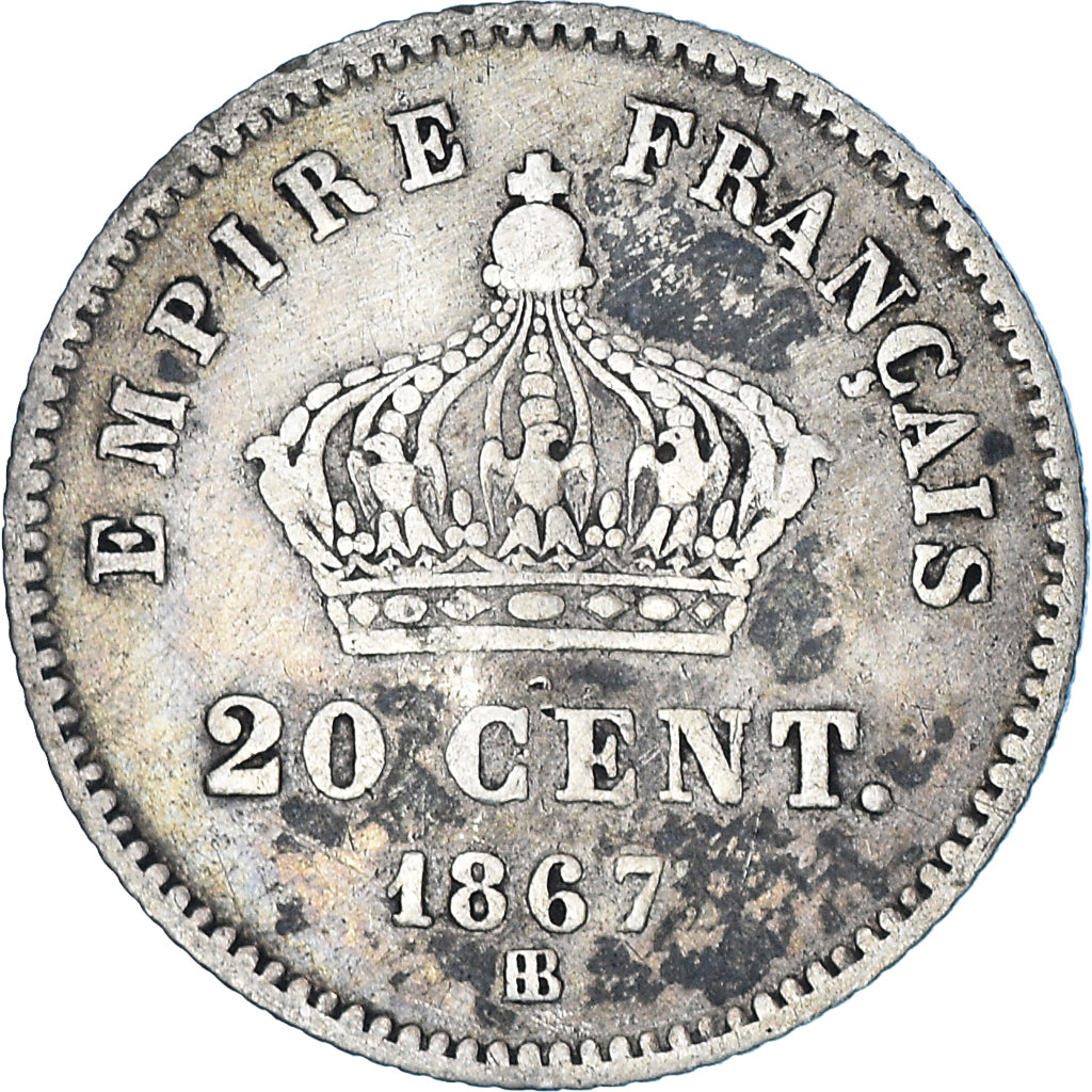 Monnaie, France, Napoleon III, 20 Centimes, 1867, Strasbourg, TB, Argent