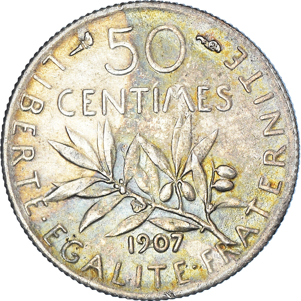 Moneta, Francja, Semeuse, 50 Centimes, 1907, Paris, AU(55-58), Srebro, KM:854
