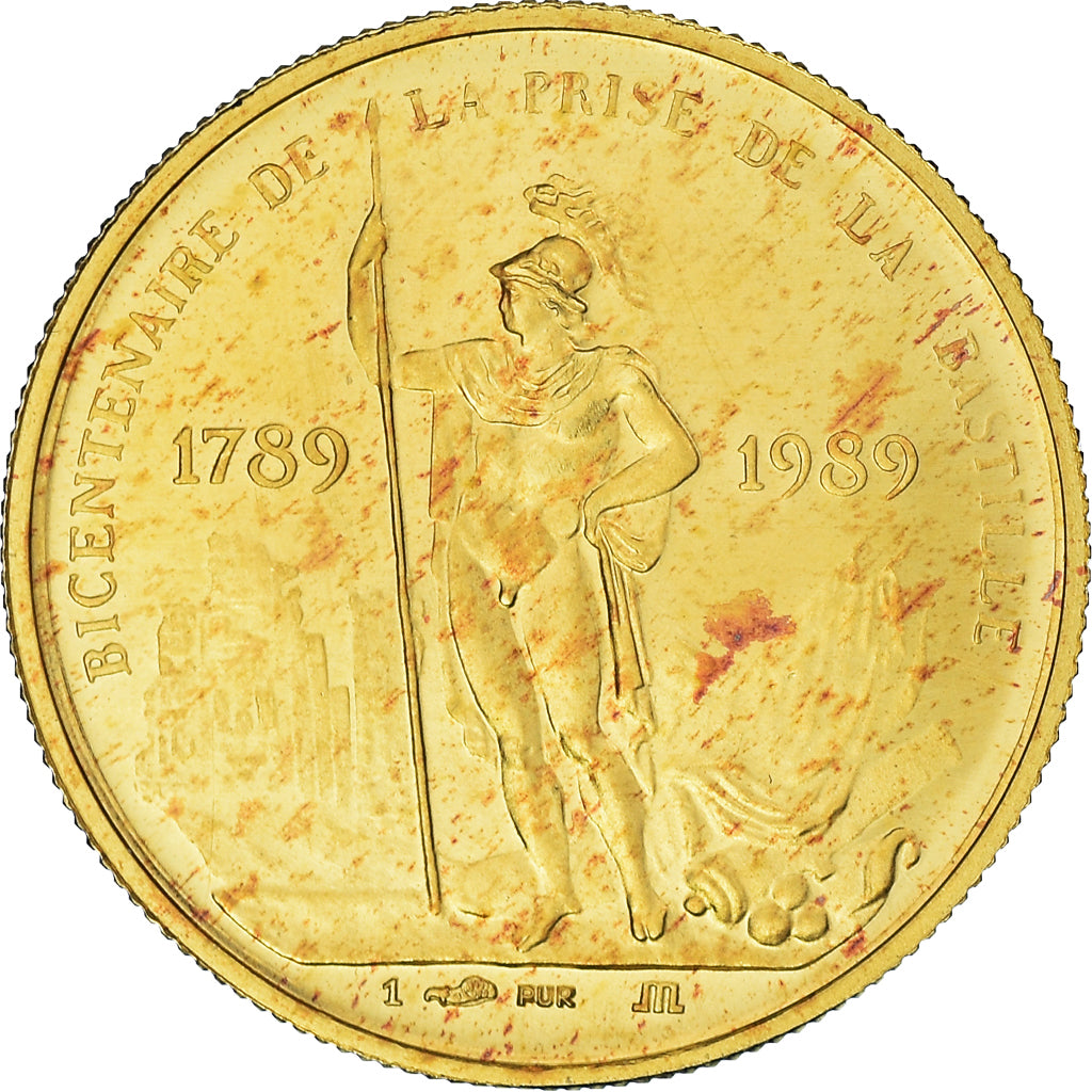 Francia, medaglia, French Fifth Republic, Révolution française, 1989, FDC, Oro