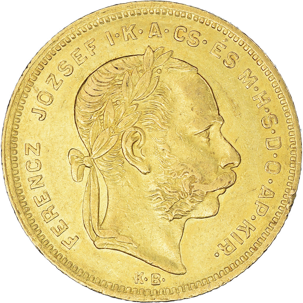 Monnaie, Hongrie, Franz Joseph I, 8 Forint 20 Francs, 1877, Kremnitz, TTB+, Or
