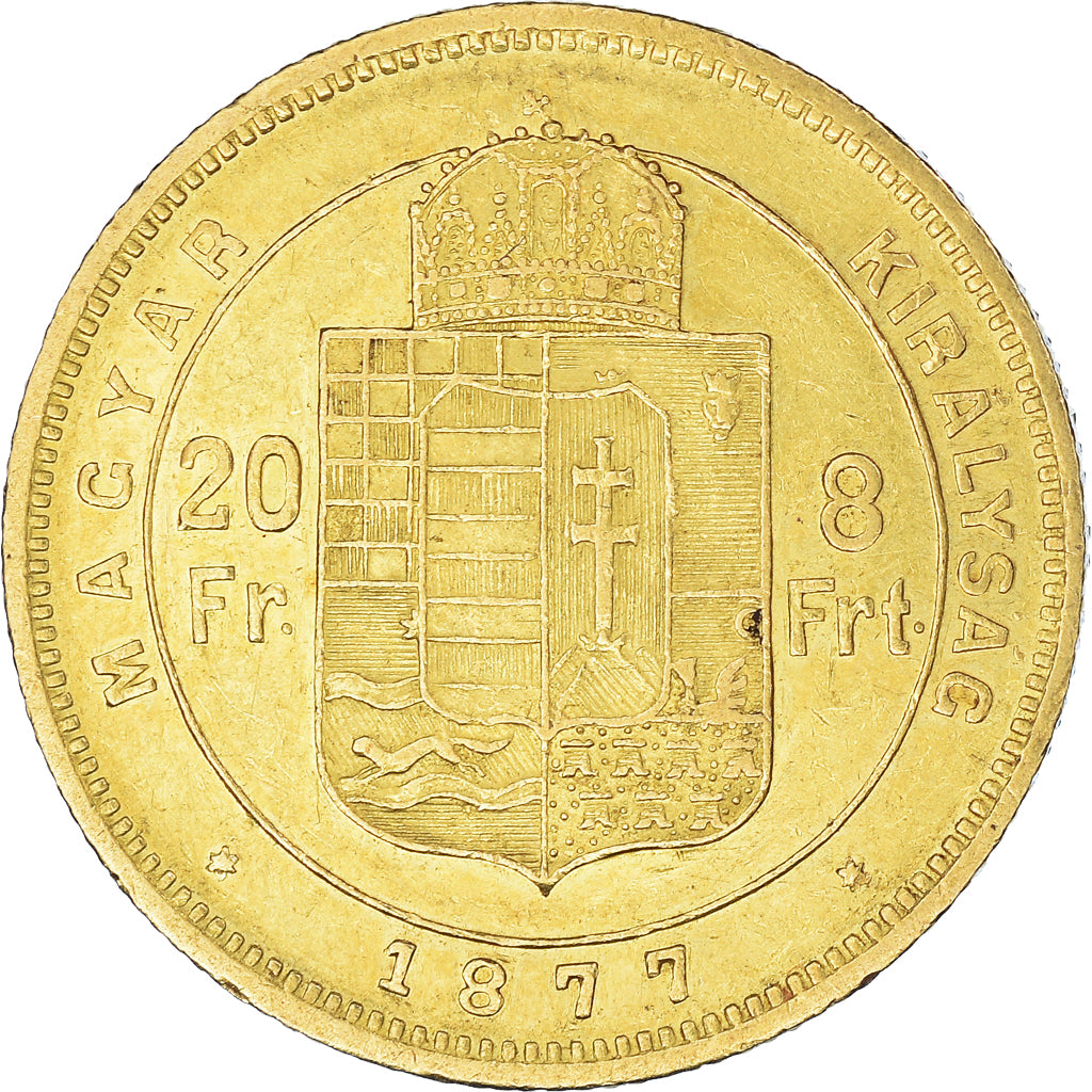 Monnaie, Hongrie, Franz Joseph I, 8 Forint 20 Francs, 1877, Kremnitz, TTB+, Or