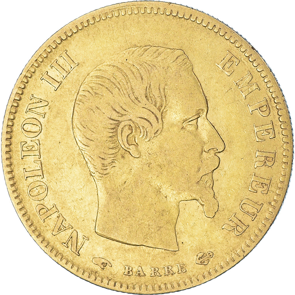 Moneda, Francia, Napoleon III, 10 Francs, 1856, Paris, BC+, Oro, KM:784.3