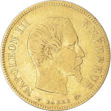 Moneda, Francia, Napoleon III, 10 Francs, 1856, Paris, BC+, Oro, KM:784.3