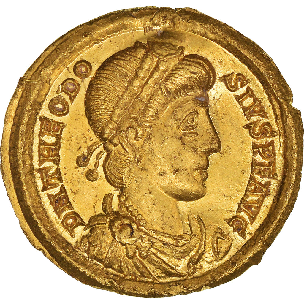 Moeda, Theodosius I, Solidus, 379-383, Mediolanum, AU(55-58), Dourado, RIC:5f