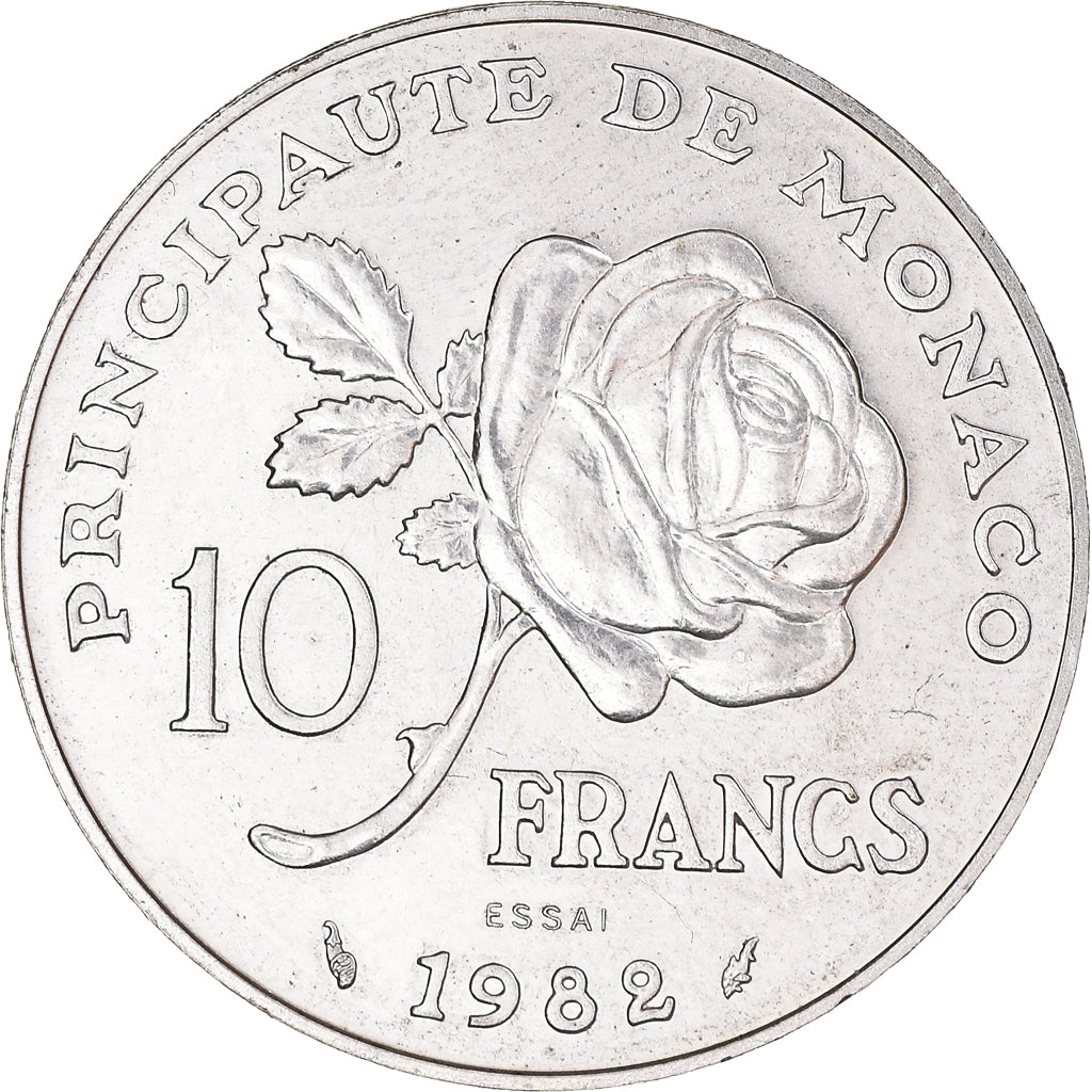 Coin, Monaco, 10 Francs, 1982, ESSAI, MS(65-70), Silver, KM:E73, Gadoury:MC158