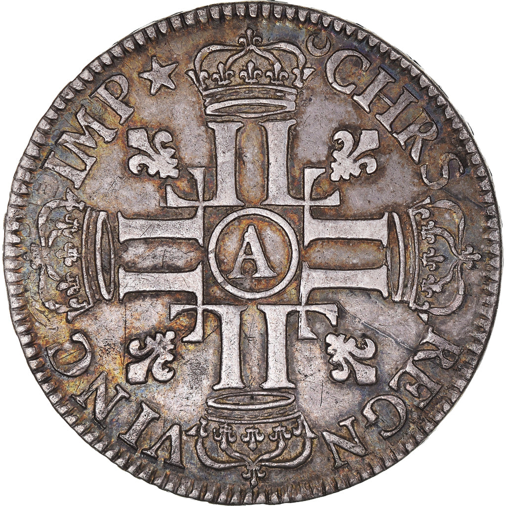 Moneda, Francia, Louis XIV, 1/2 Écu aux 8 L, 1/2 Ecu, 1691, Paris, MBC, Plata