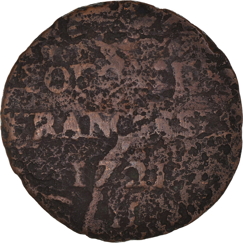 Monnaie, Colonies françaises, Louis XV, 9 Deniers, 1721, La Rochelle, AB+