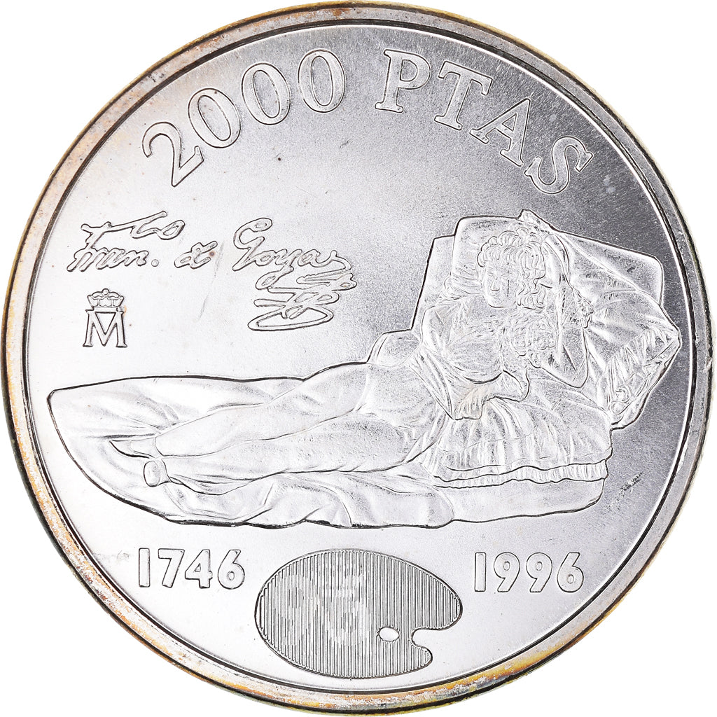 Moneda, España, Juan Carlos I, Goya, 2000 Pesetas, 1996, SC+, Plata, KM:968
