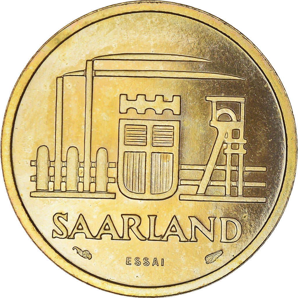 Coin, SAARLAND, 20 Franken, 1954, Paris, ESSAI, MS(65-70), Aluminum-Bronze