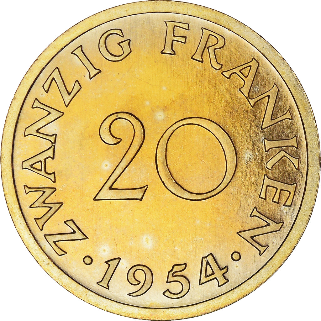 Coin, SAARLAND, 20 Franken, 1954, Paris, ESSAI, MS(65-70), Aluminum-Bronze