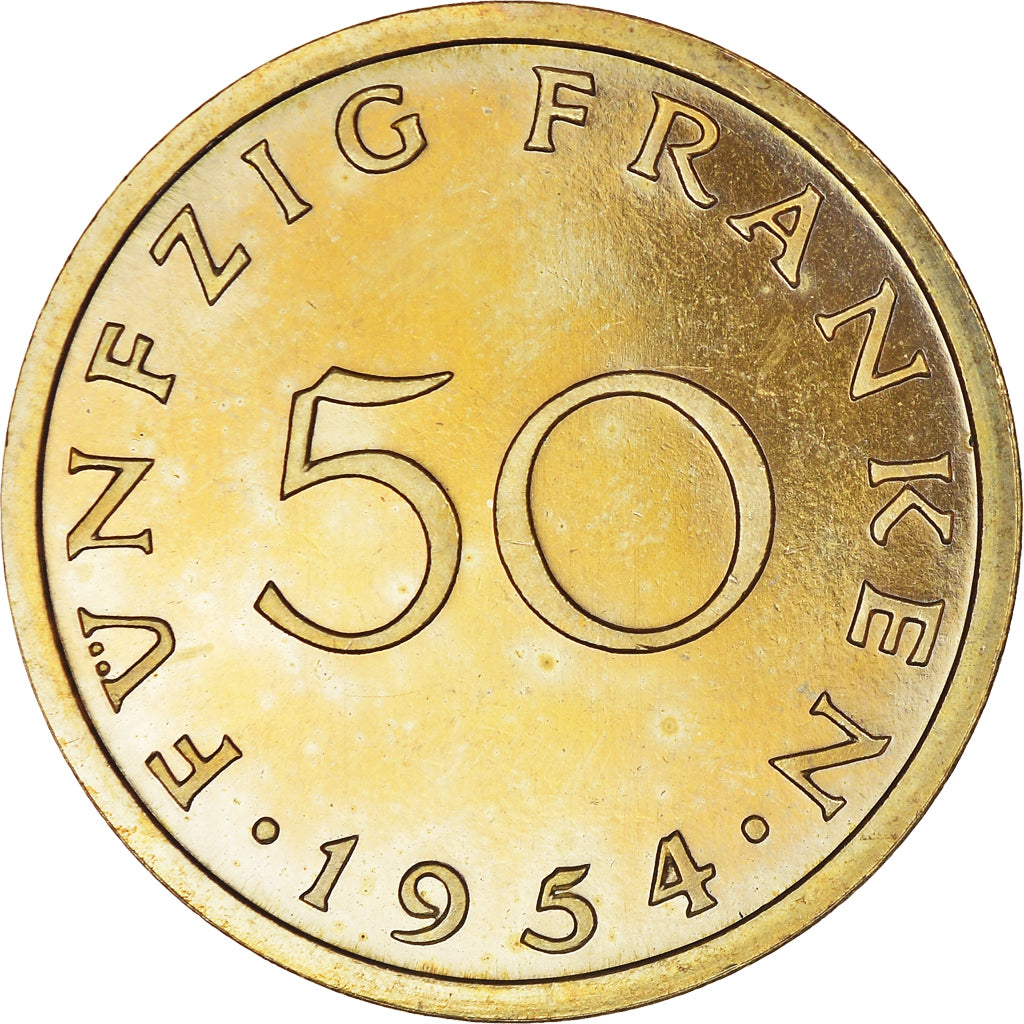 Coin, SAARLAND, 50 Franken, 1954, Paris, ESSAI, MS(65-70), Aluminum-Bronze