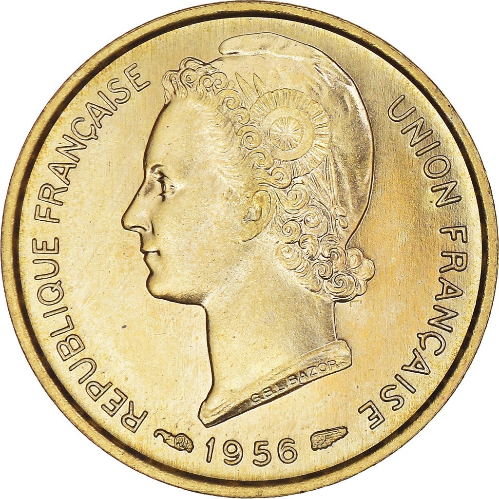 Coin, Togo, 5 Francs, 1956, Paris, ESSAI, MS(65-70), Aluminum-Bronze, KM:E6