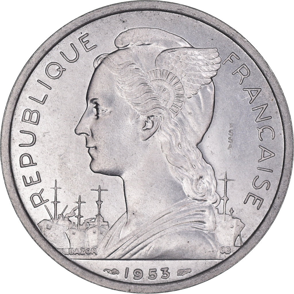 Coin, Madagascar, 5 Francs, 1953, Paris, ESSAI, MS(65-70), Aluminum, KM:E3