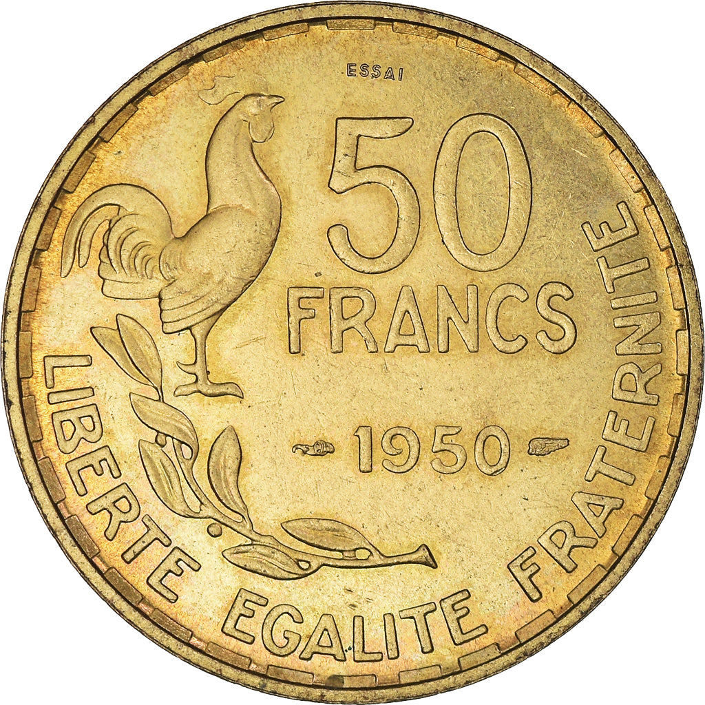 Moneda, Francia, Guiraud, 50 Francs, 1950, Paris, ESSAI, EBC+, Aluminio -
