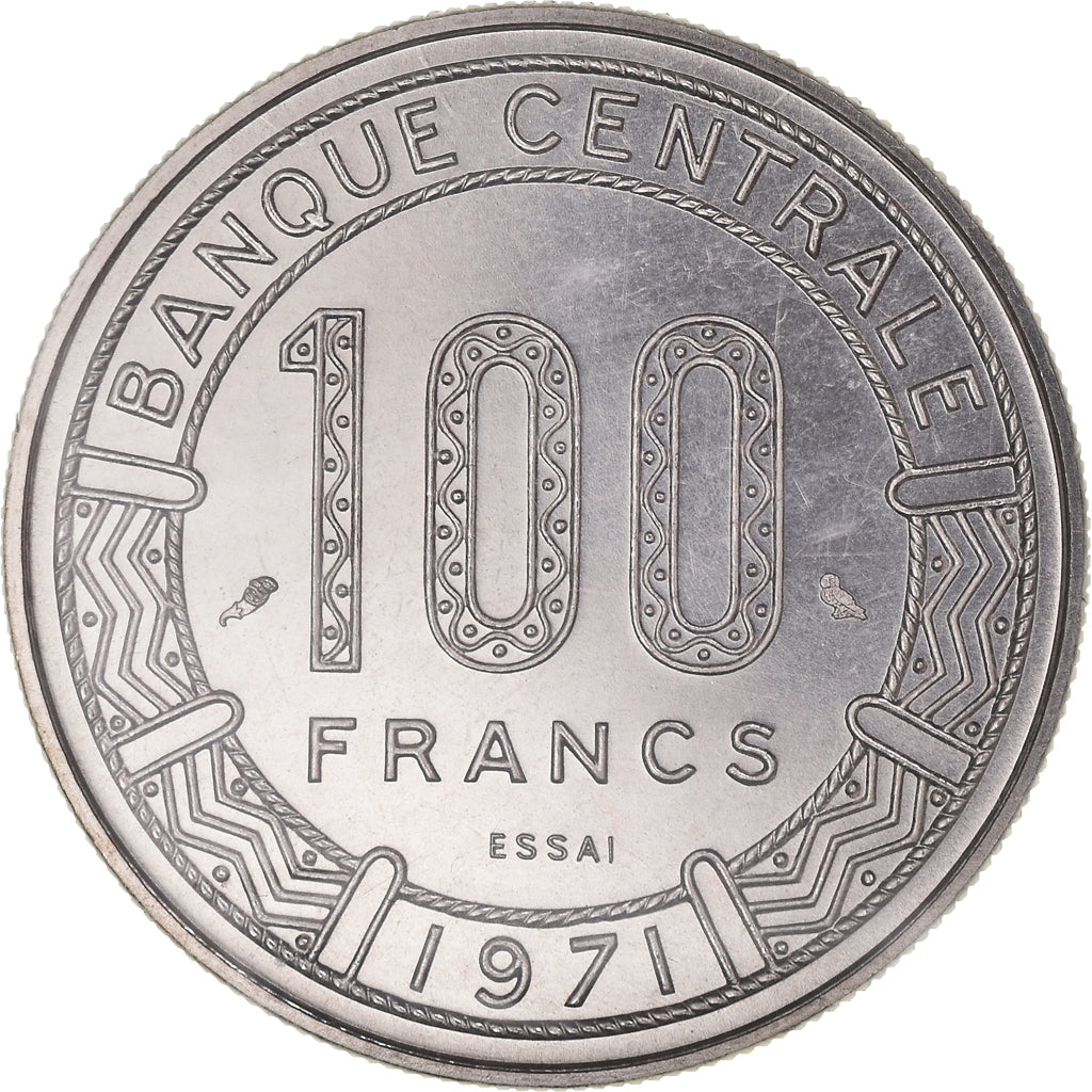 Coin, Central African Republic, 100 Francs, 1971, Paris, ESSAI, MS(65-70)
