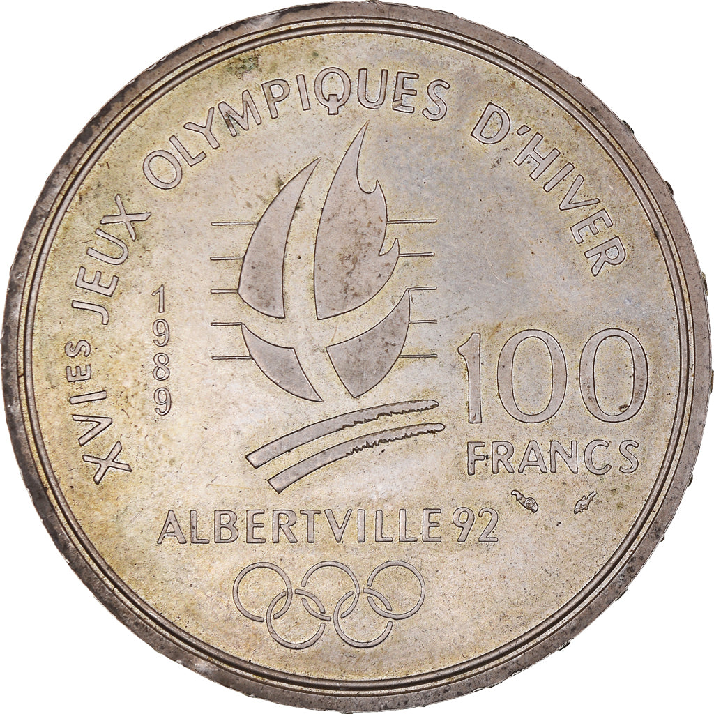 Coin, France, Ice Skating Couple, 100 Francs, 1989, Albertville 92, AU(50-53)